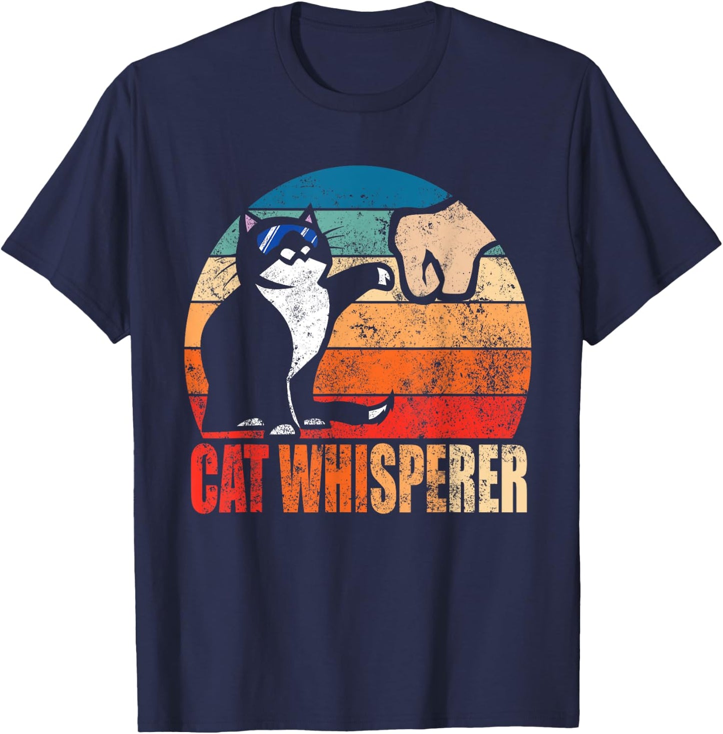 Funny Retro Best Cat Whisperer with Fist Bump Gift Men Women T-Shirt - T-Shirt | Navy