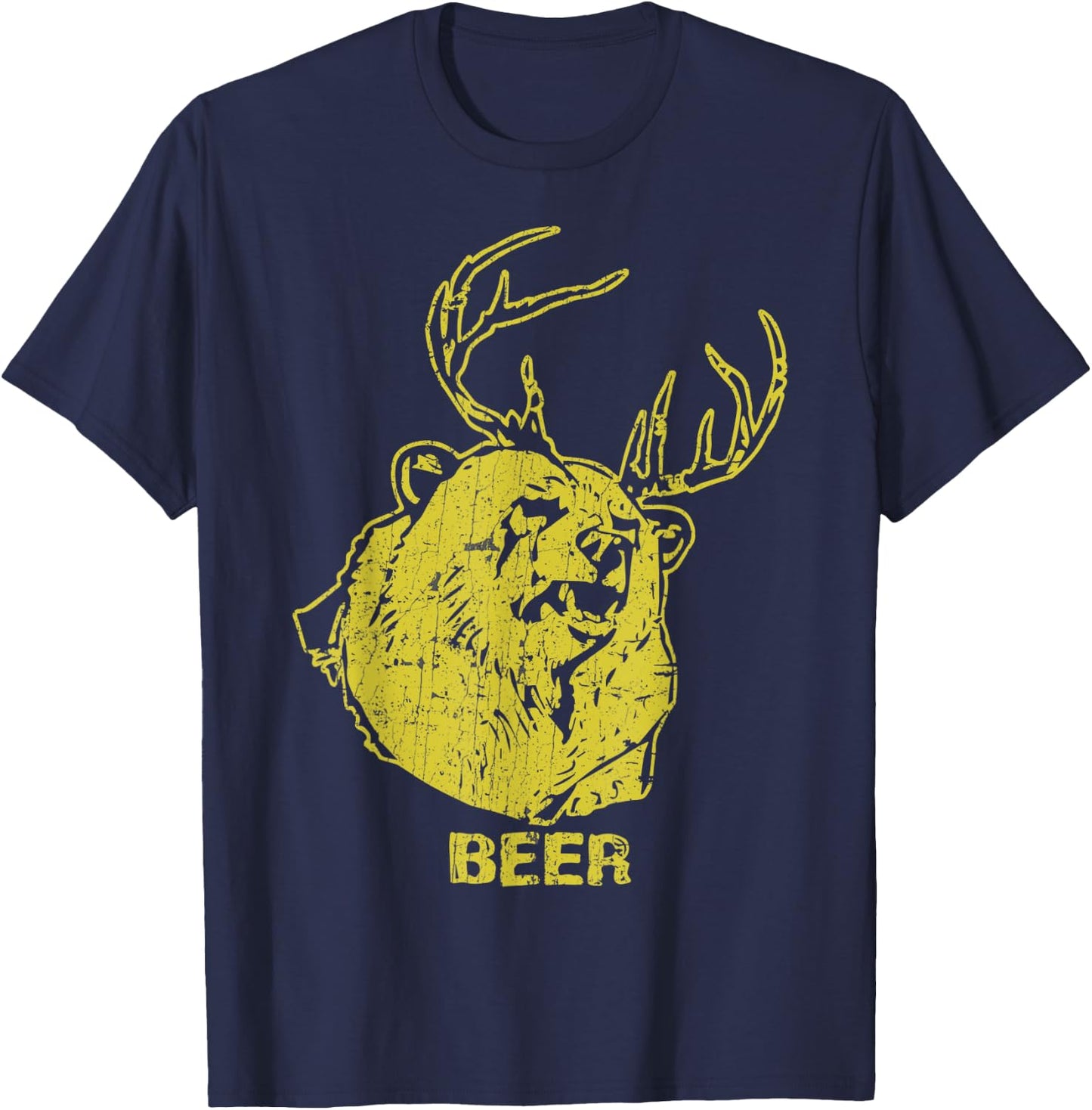 Bear Deer Beer Vintage Horn Bear Hunting T-Shirt - T-Shirt | Navy