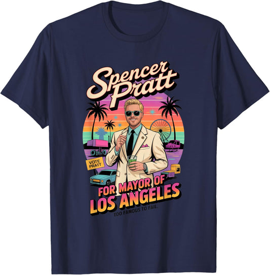 Spencer Pratt for Los Angeles Mayor Retro California Design T-Shirt - T-Shirt | Navy