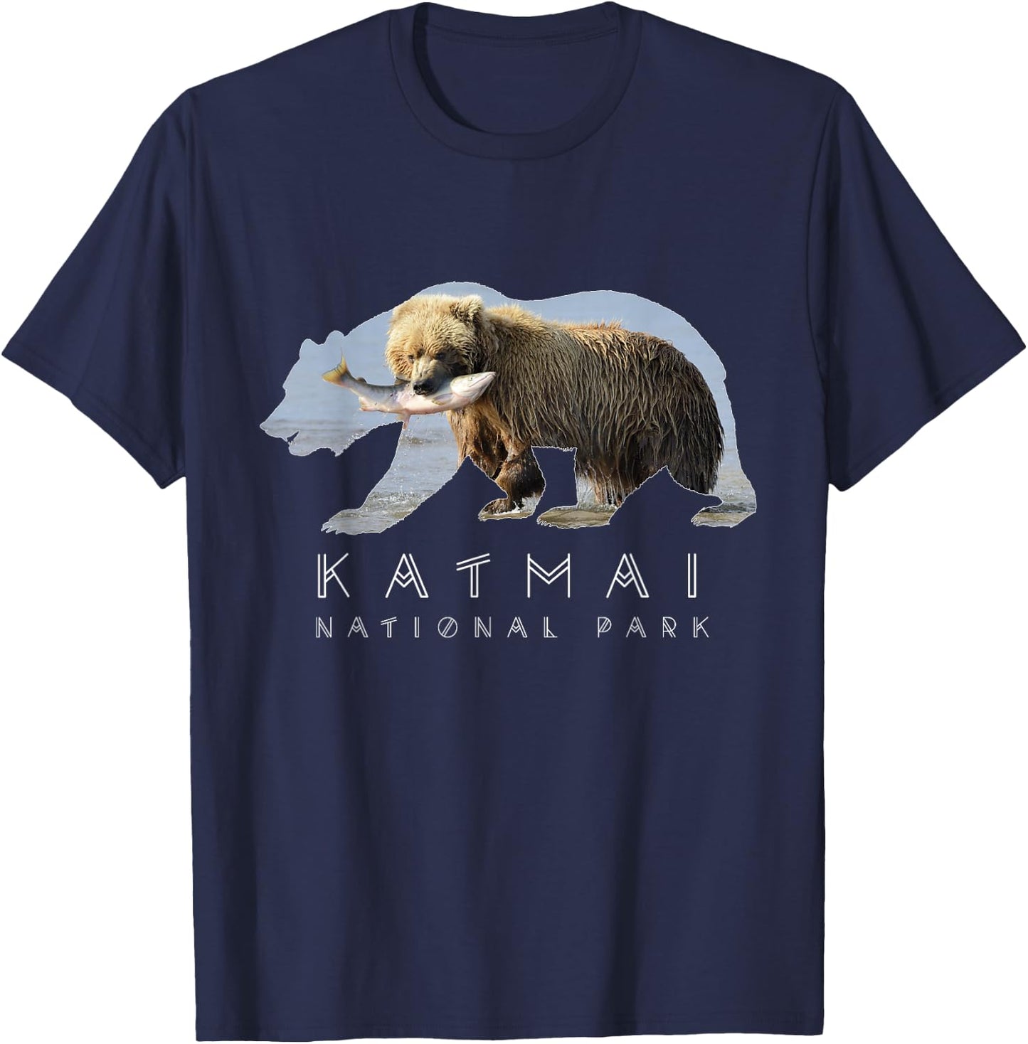 Alaskan Bear Katmai National Park Lake Image Alaska Souvenir T-Shirt - T-Shirt | Navy