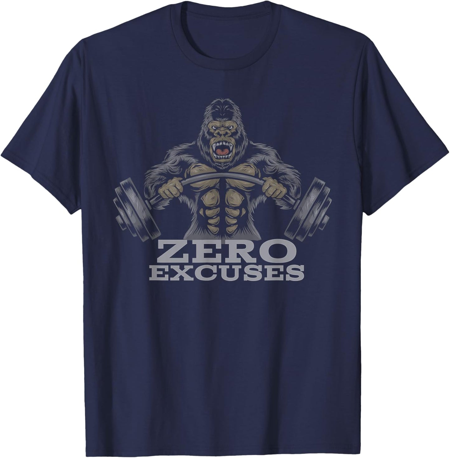 Popular Co. Fitness Weightlifting Gorilla No Excuses Adult Black T-Shirt - T-Shirt | Navy