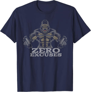 Popular Co. Fitness Weightlifting Gorilla No Excuses Adult Black T-Shirt - T-Shirt | Navy