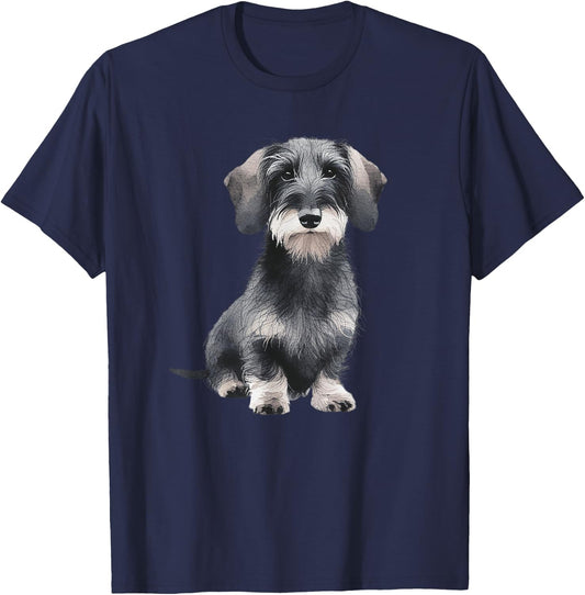 Wirehaired Dachshund Sitting Dog T-Shirt - T-Shirt | Navy