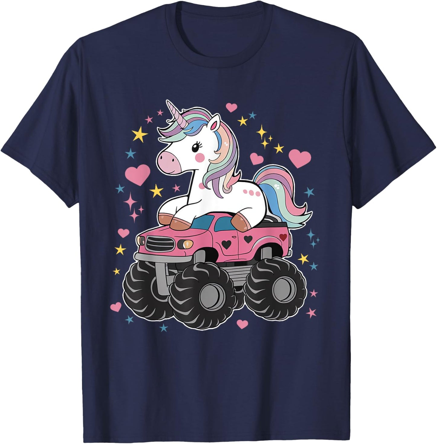Monster Truck Unicorn Birthday Party Girl Monster Truck T-Shirt - T-Shirt | Navy