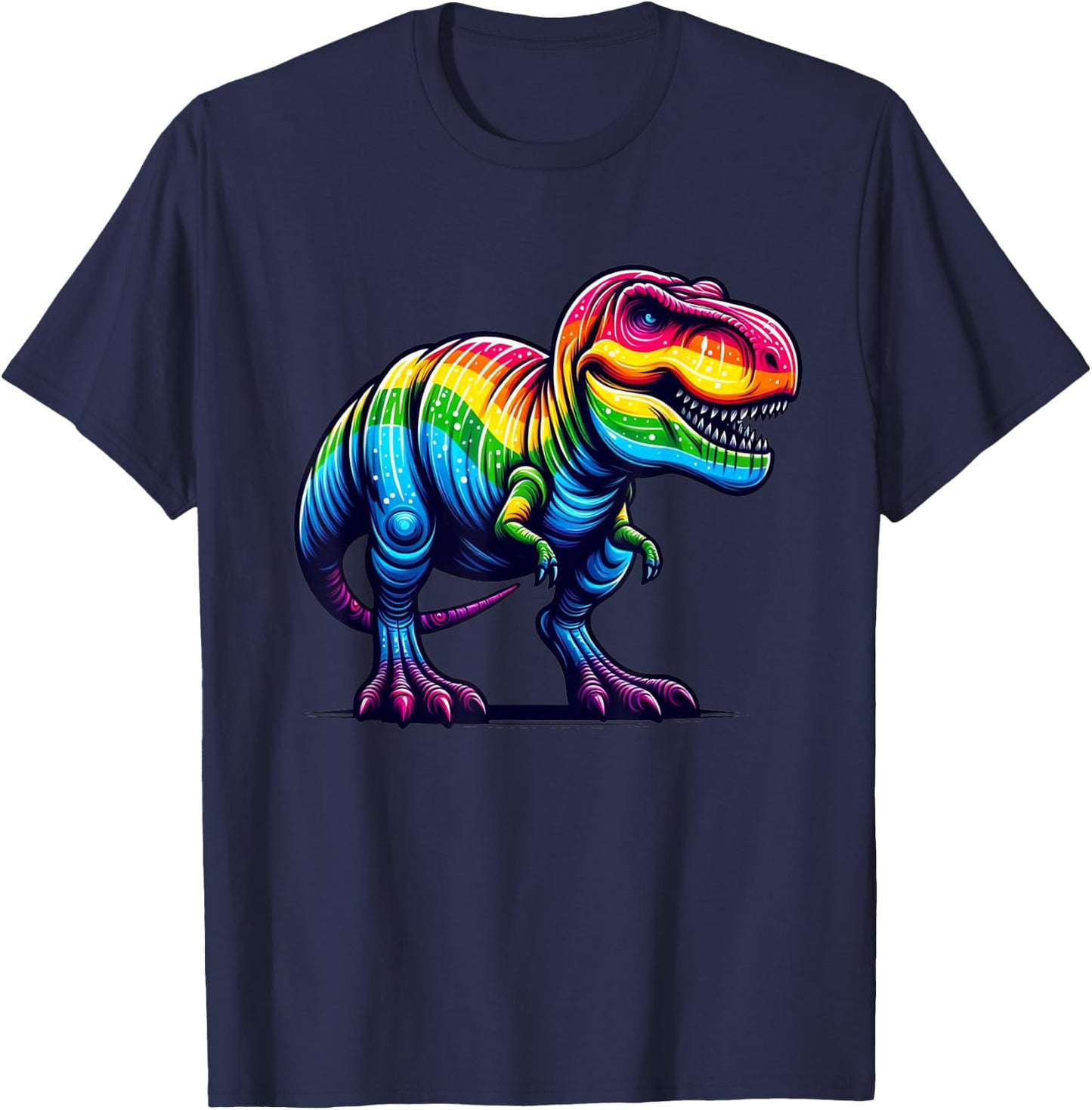 Rainbow T-Rex Dinosaur Lovers Tyrannosaurus Rex Rainbow T-Shirt - T-Shirt | Navy