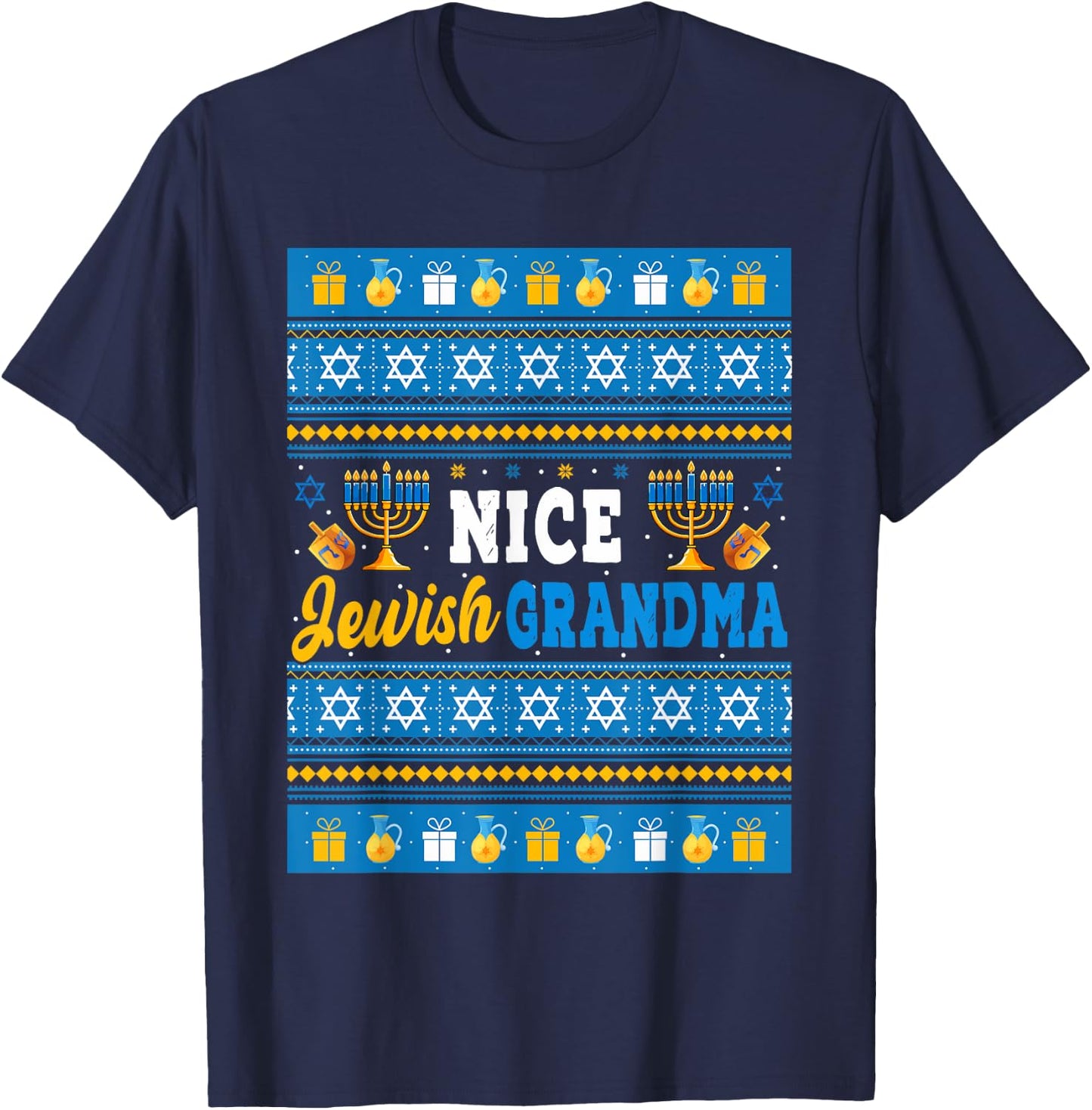 Nice Jewish Grandma Hanukkah Menorah Dreidel Matching Family T-Shirt - T-Shirt | Navy