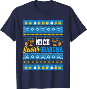 Nice Jewish Grandma Hanukkah Menorah Dreidel Matching Family T-Shirt - T-Shirt | Navy