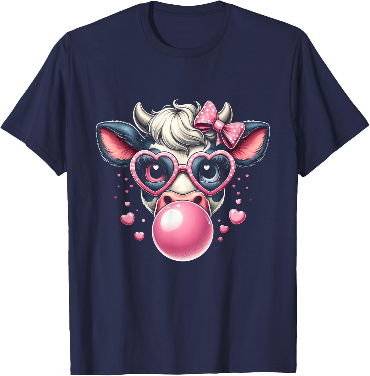 Funny Cow with Pink Glasses & Bubblegum Farmer Chic T-Shirt - T-Shirt | Navy