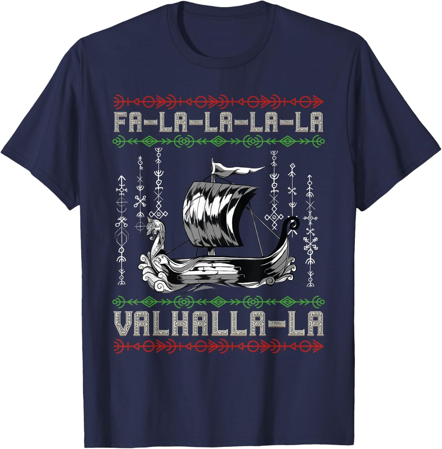Viking Pagan Christmas - Norse Ship - Viking Longship T-Shirt - T-Shirt | Navy