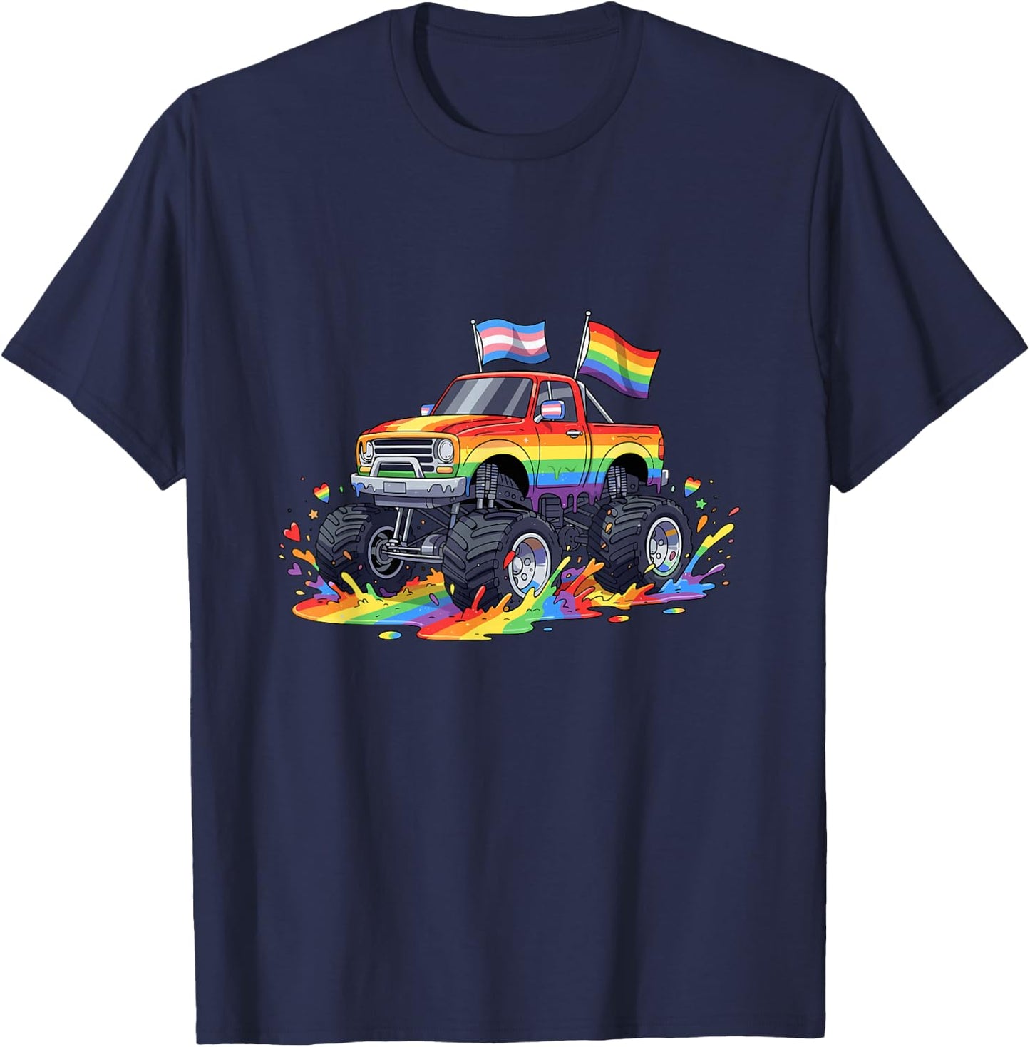 Rainbow Pride Monster Truck LGBTQ Drip Gay Color T-Shirt - T-Shirt | Navy