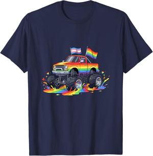 Rainbow Pride Monster Truck LGBTQ Drip Gay Color T-Shirt - T-Shirt | Navy