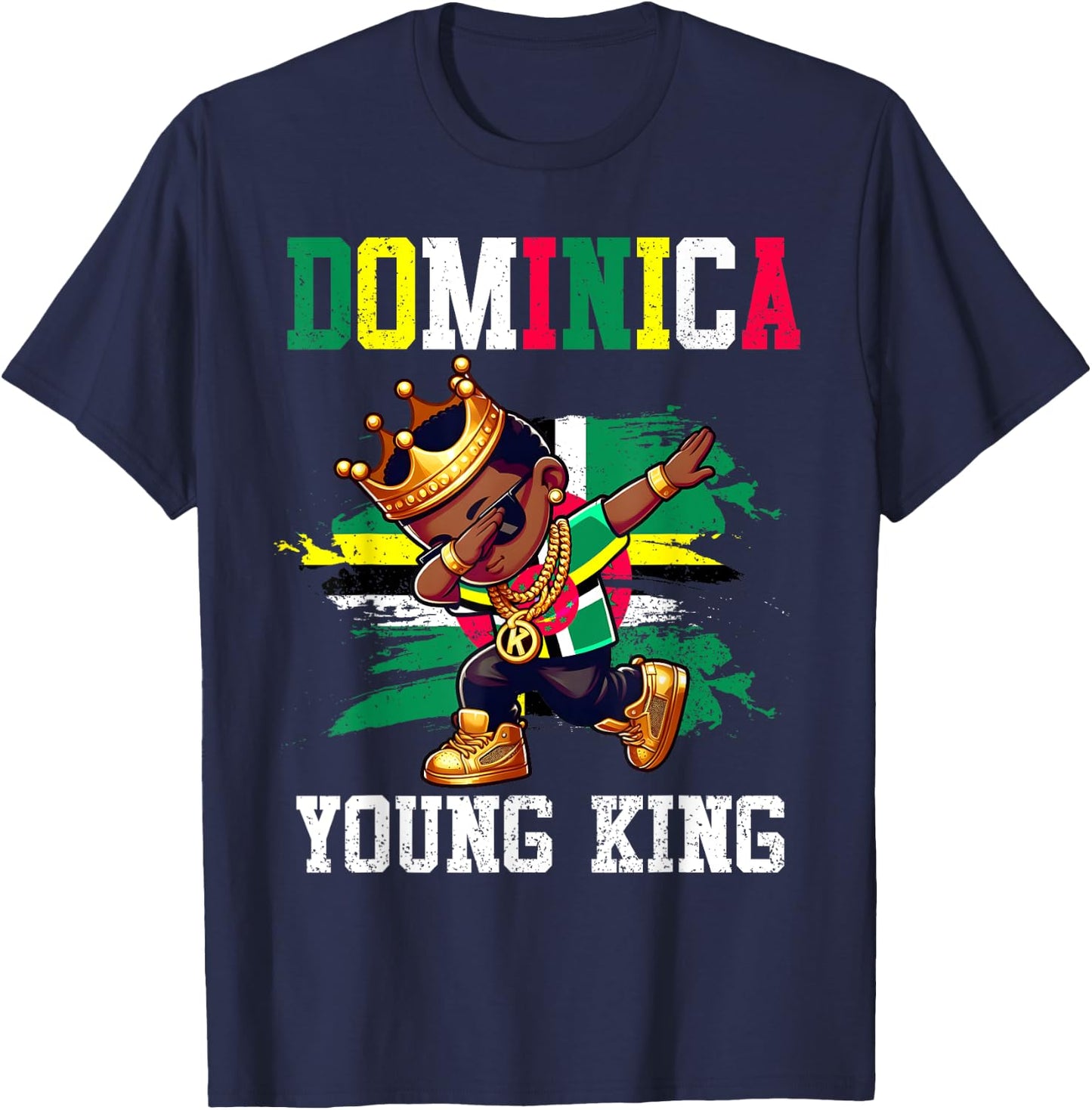 Dominica Young King Dominician Boy Proud Dominician Flag T-Shirt - T-Shirt | Navy