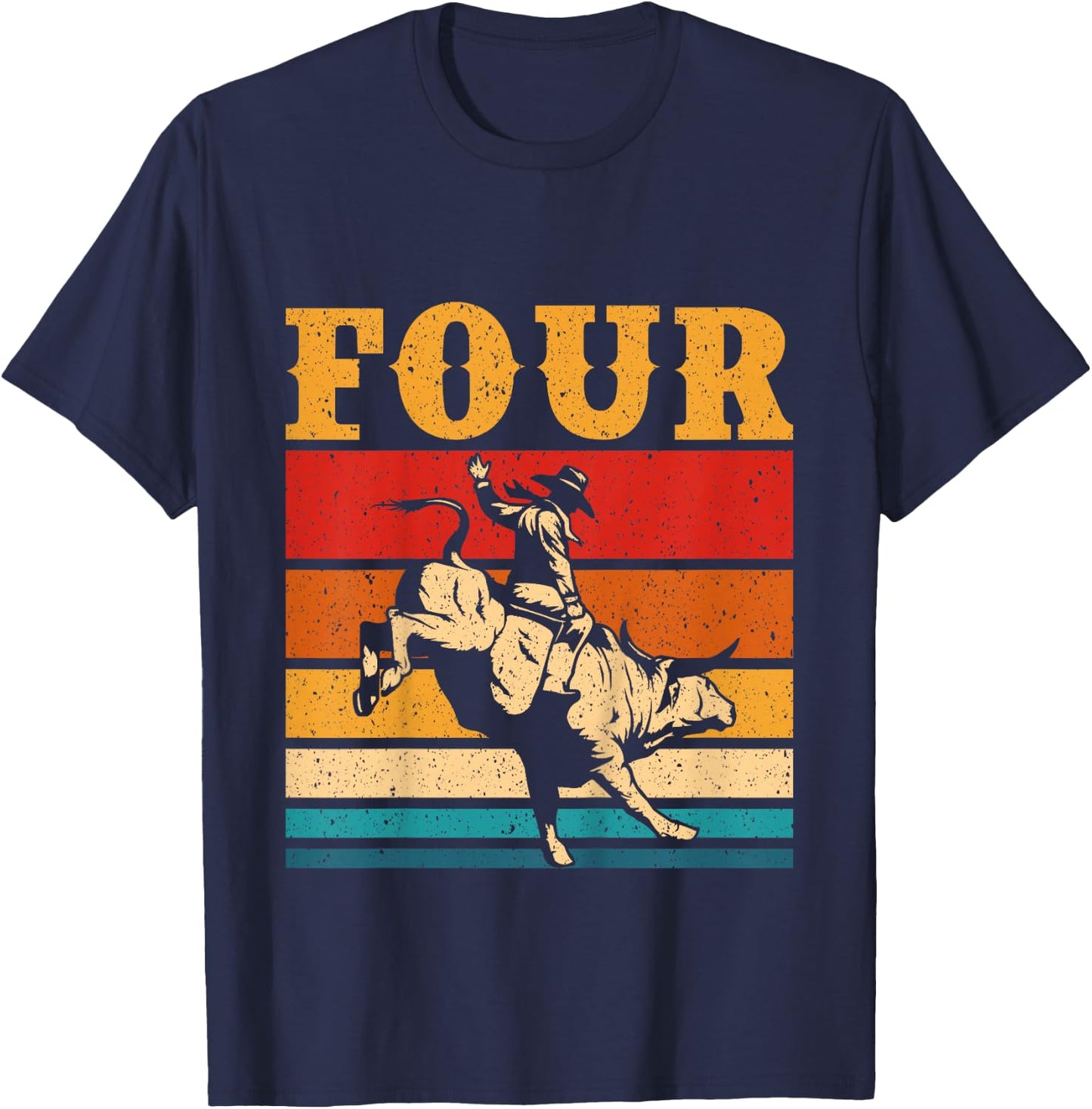 Kids Bull Riding 4th Birthday Cowboy Boy 4 Year Old Western Rodeo T-Shirt - T-Shirt | Navy