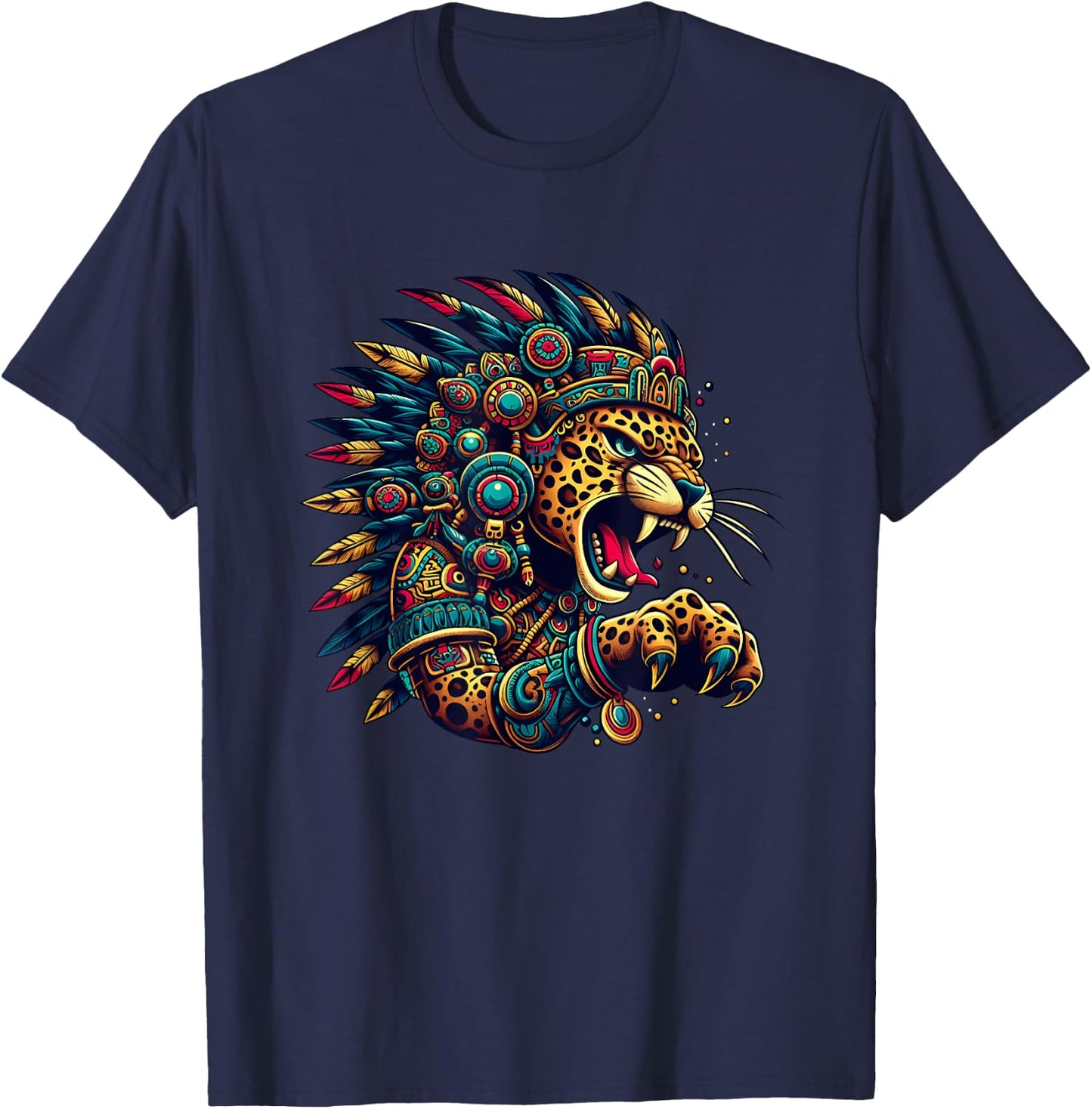 Aztec Jaguar Warrior Culture Mayan Indigenous Mythology T-Shirt - T-Shirt | Navy