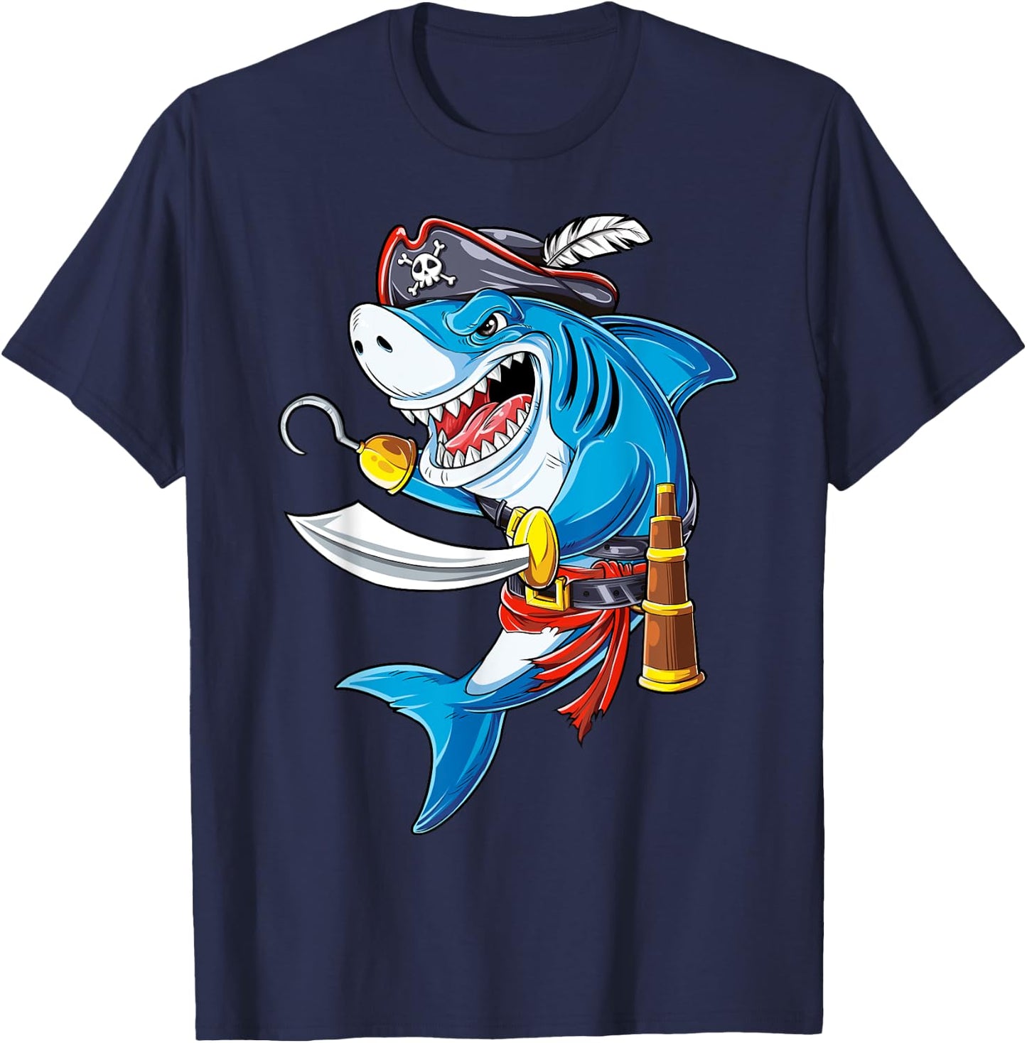 Shark Pirate Costume Jolly Roger Flag Jawsome Gifts Boys Men T-Shirt - T-Shirt | Navy