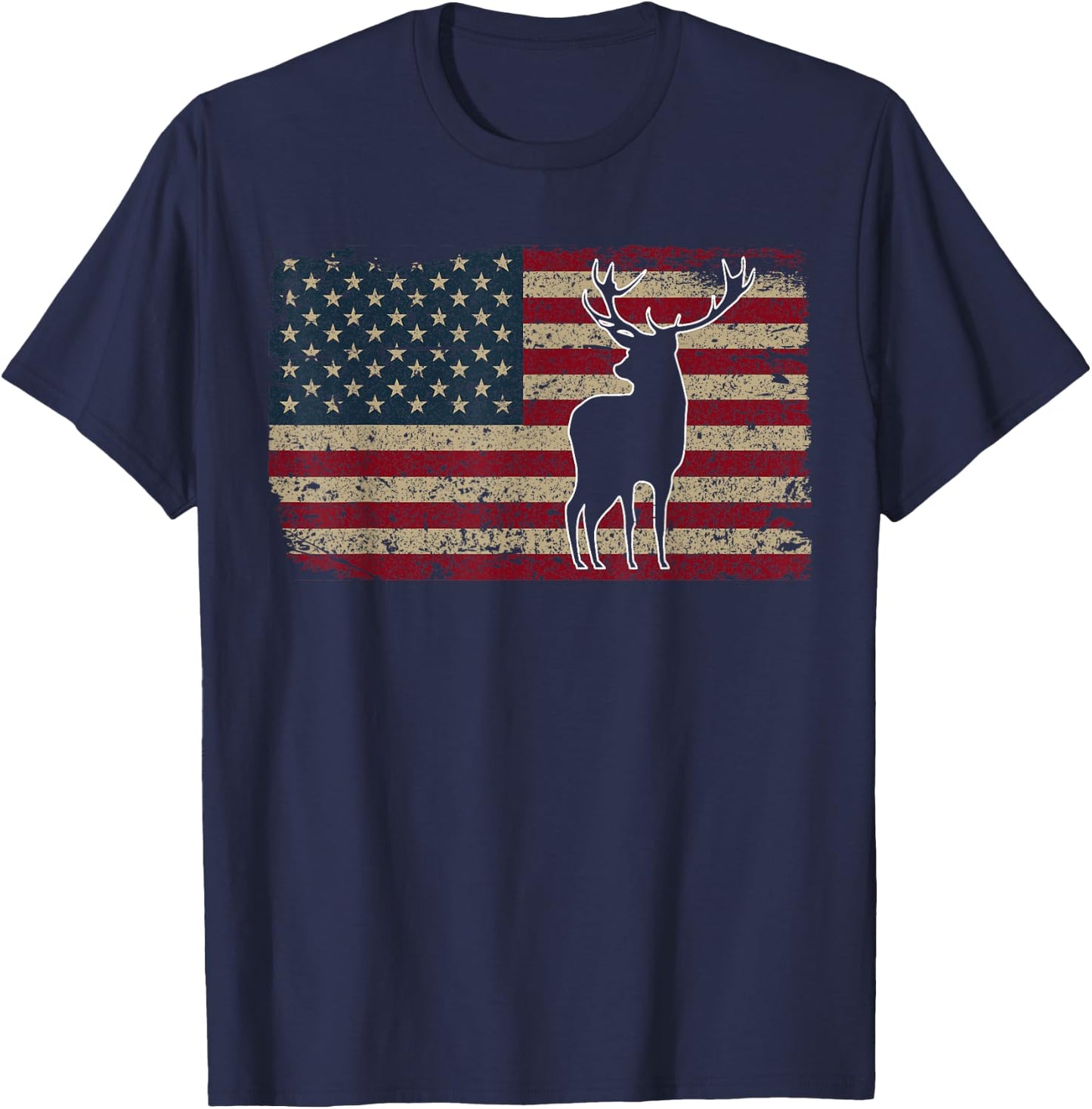 Deer Hunting American Flag I Proud Hunter Gift Men T-Shirt - T-Shirt | Navy
