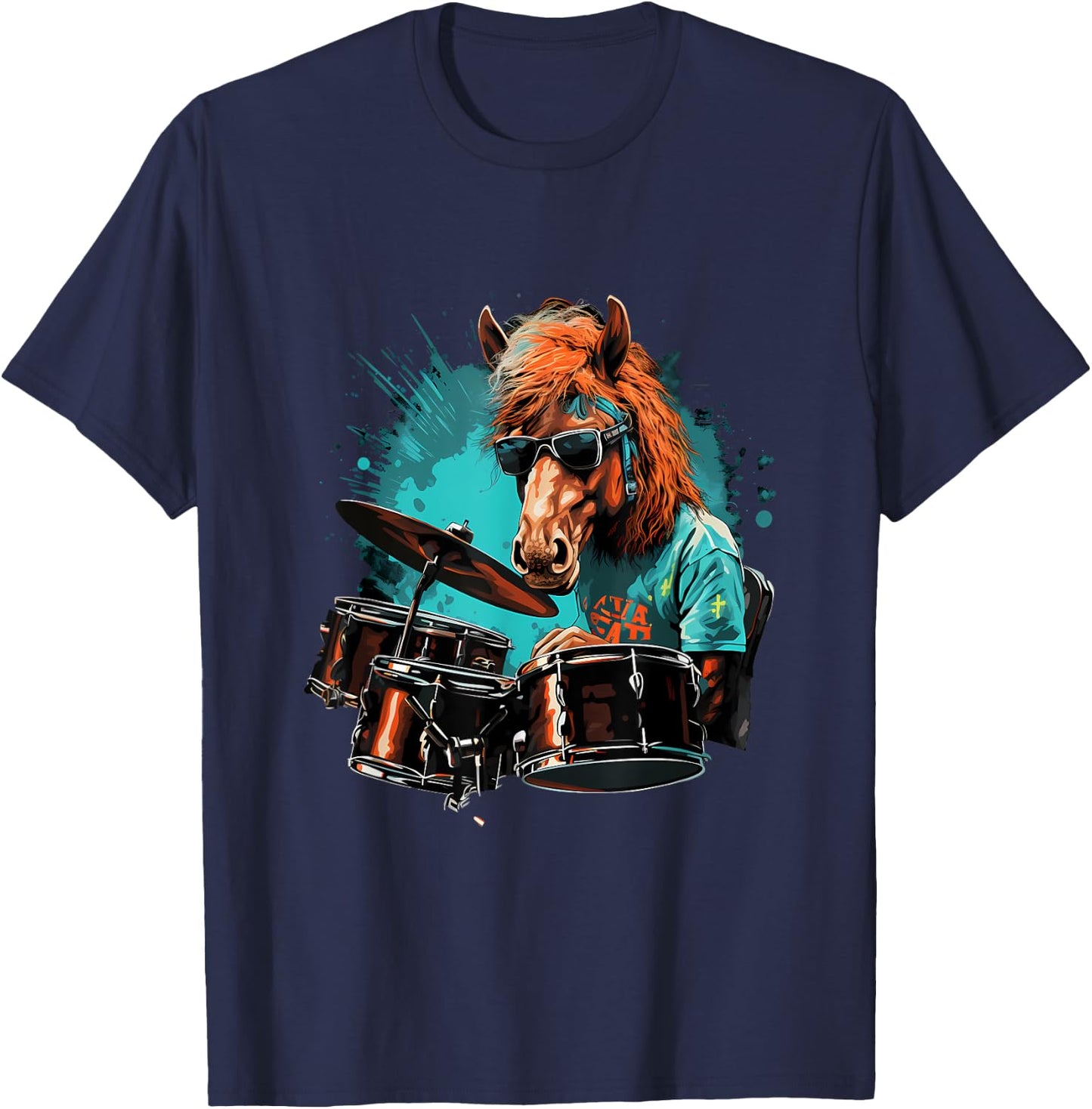 Horse Playing Drums - Animal Horse Lover Drum set T-Shirt - T-Shirt | Navy