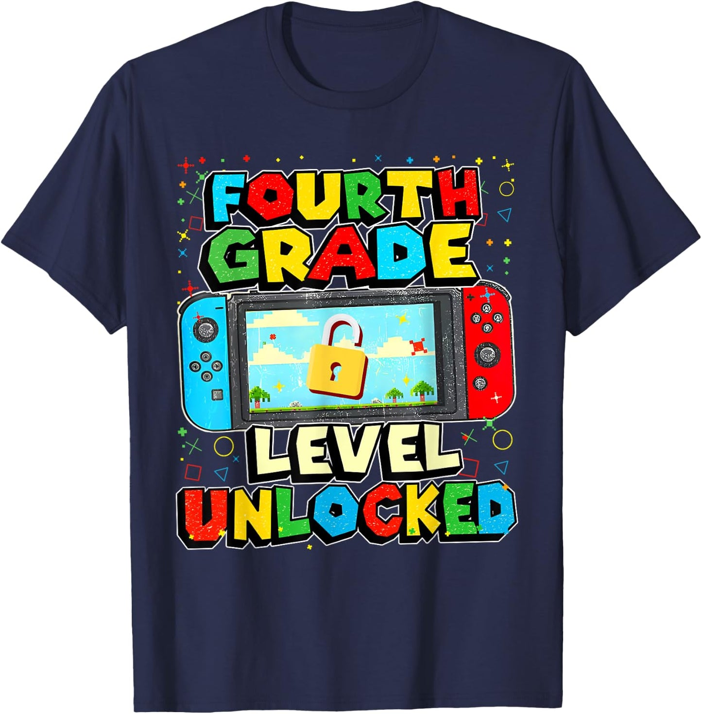 4th Grade Level Unlocked Funny Gamer Boys Back To School T-Shirt - T-Shirt | Navy