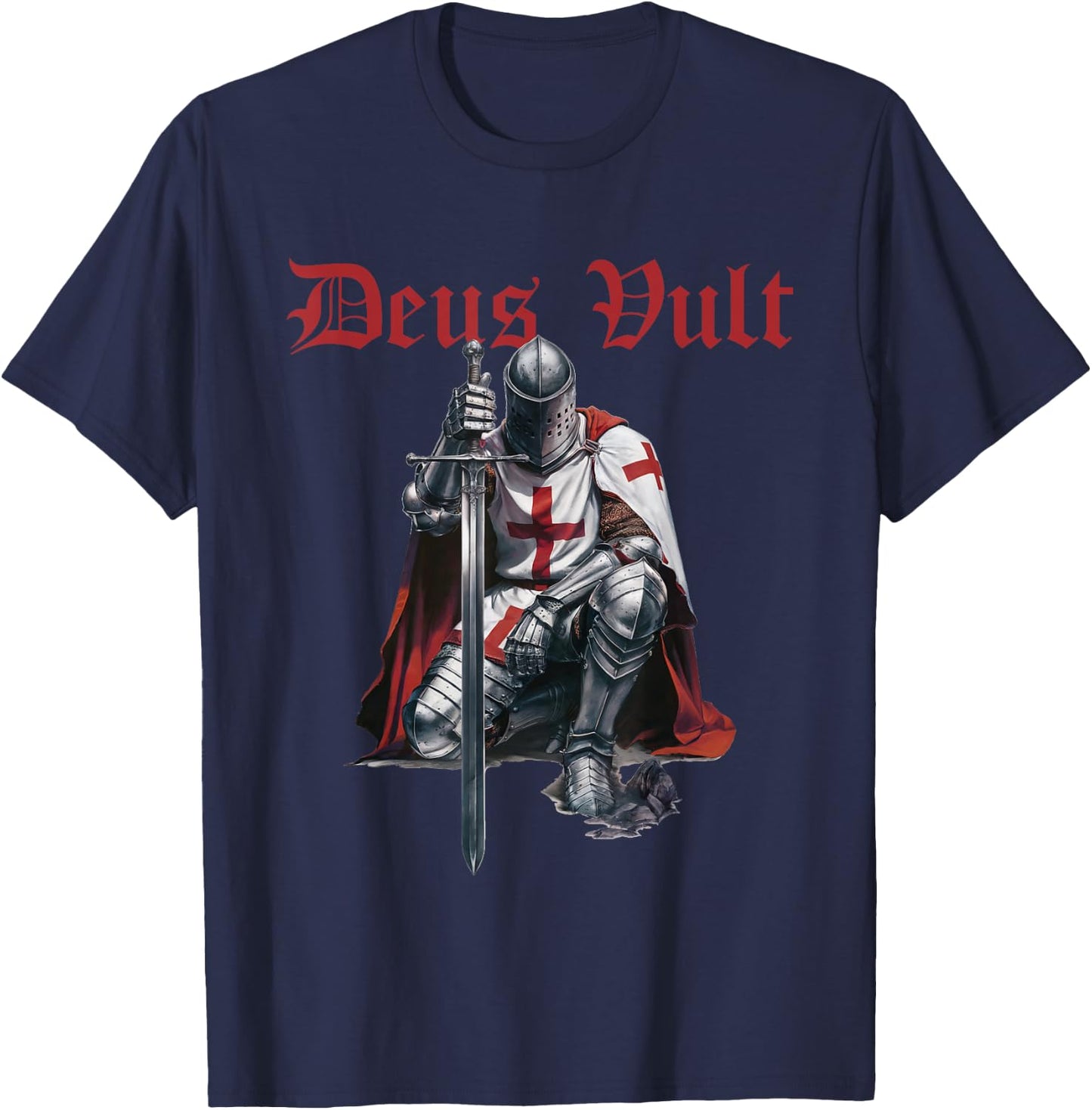 Deus Vult Knights Templar Crusades T-Shirt - T-Shirt | Navy