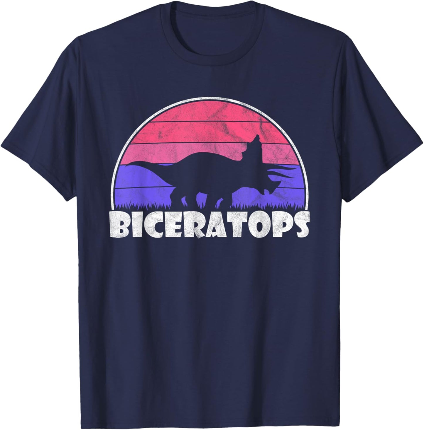 Biceratops - Gay Pride Lesbian Dinosaur Bisexual Distressed T-Shirt - T-Shirt | Navy