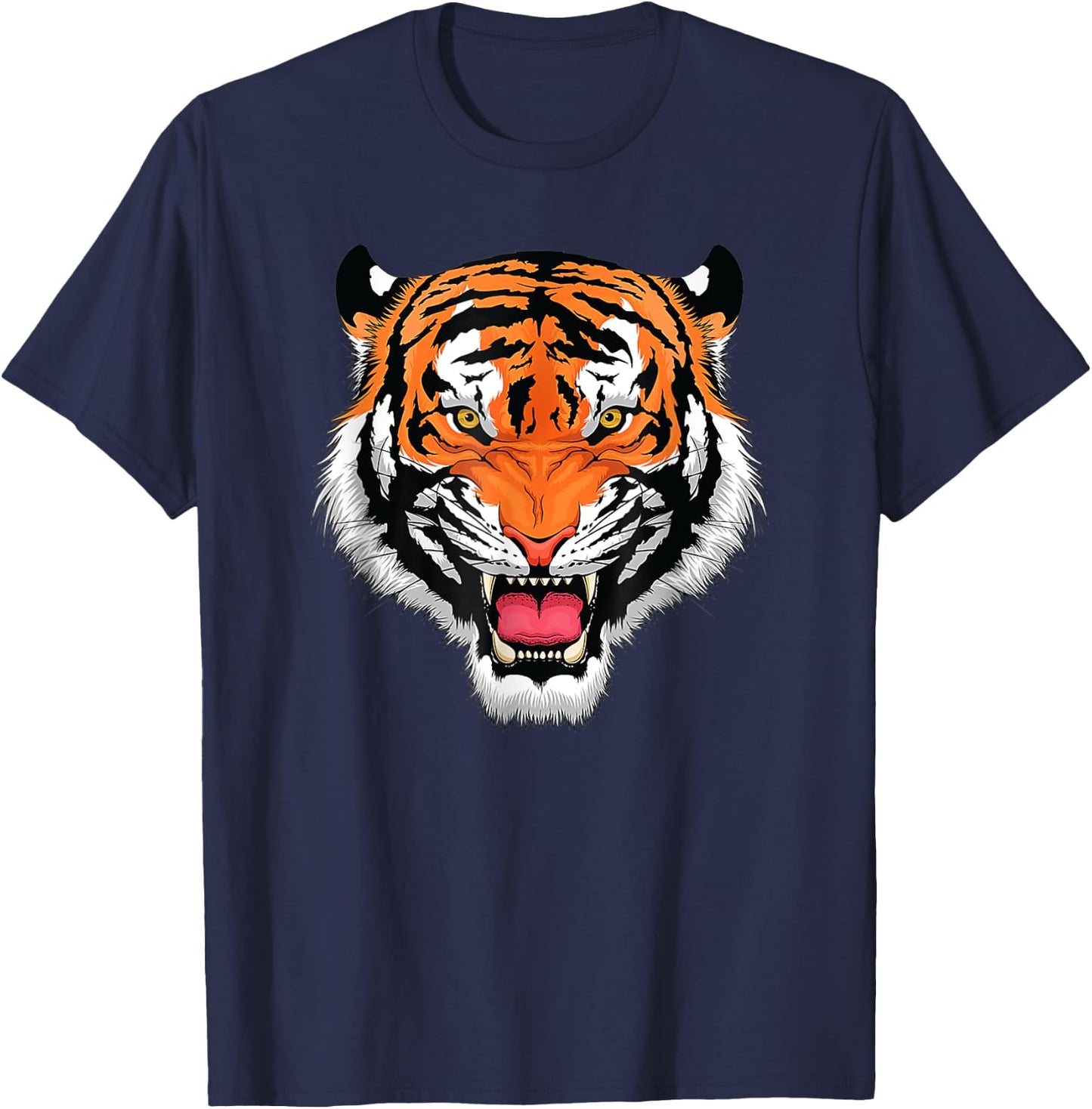 Growling Bengal Tiger Fearless Face T-Shirt - T-Shirt | Navy