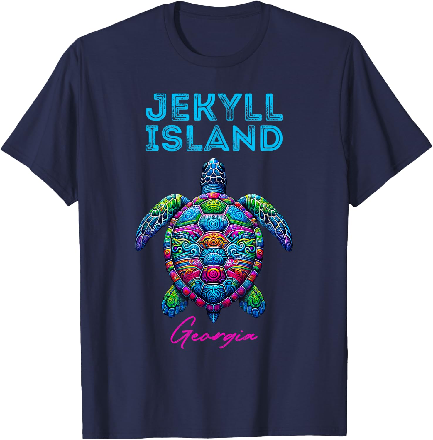 Jekyll Island Georgia Tribal Beach Sea Turtle T-Shirt - T-Shirt | Navy