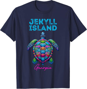 Jekyll Island Georgia Tribal Beach Sea Turtle T-Shirt - T-Shirt | Navy