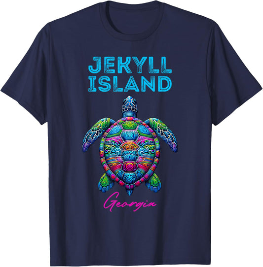 Jekyll Island Georgia Tribal Beach Sea Turtle T-Shirt - T-Shirt | Navy