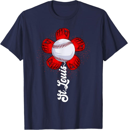 St. Louis Retro Baseball Flower Lover Met At Game Day Boys T-Shirt - T-Shirt | Navy