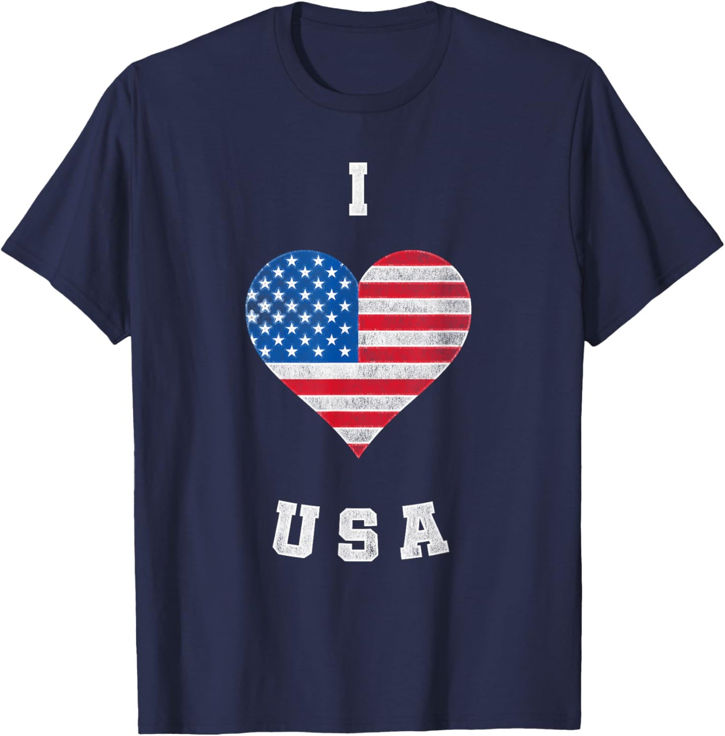 I Heart USA, I Love USA, America Patriotic 4th July T-Shirt - T-Shirt | Navy