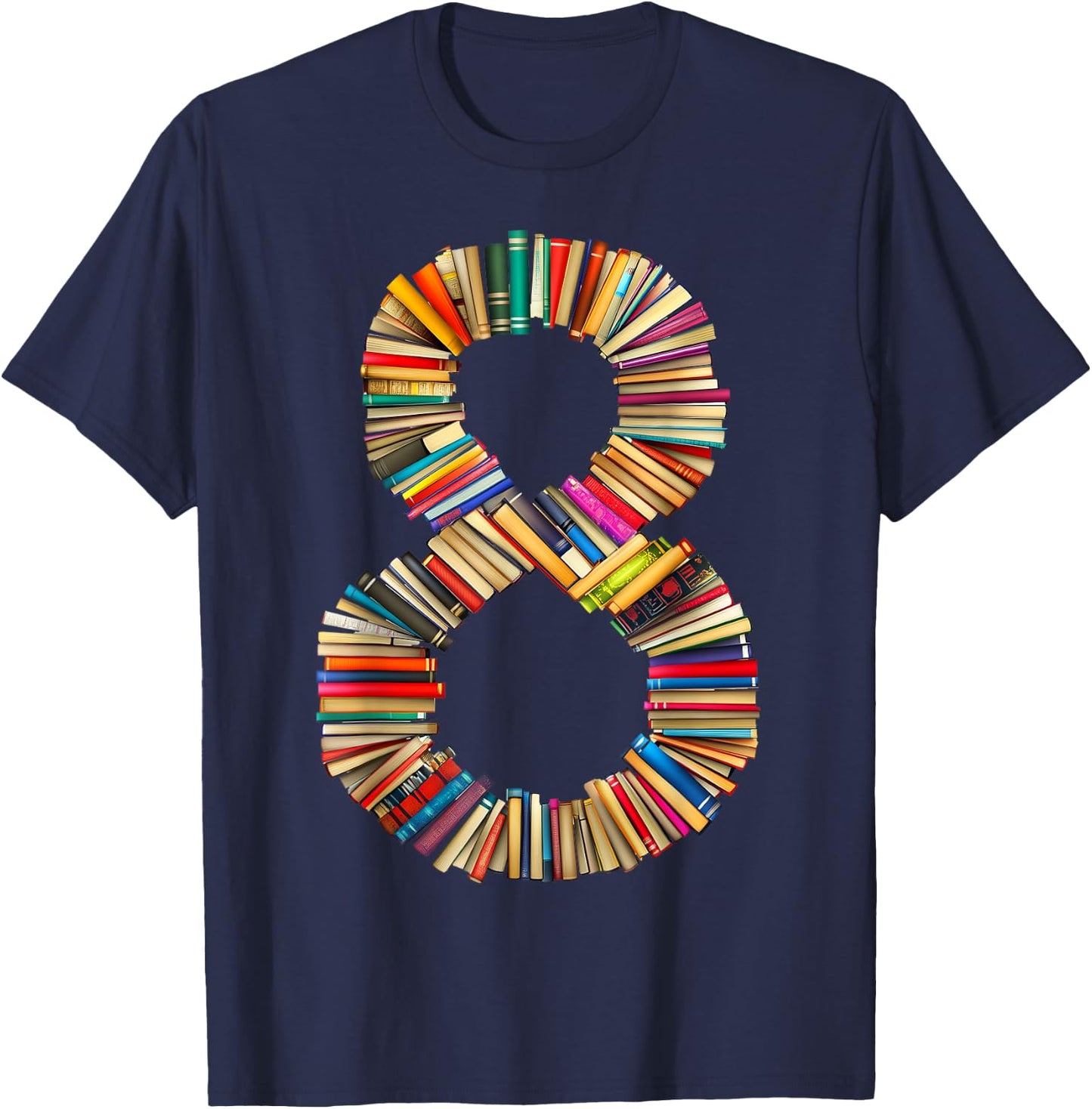 Fun 8th Birthday Books Themed 8 Years Old Boys Kids Girls T-Shirt - T-Shirt | Navy