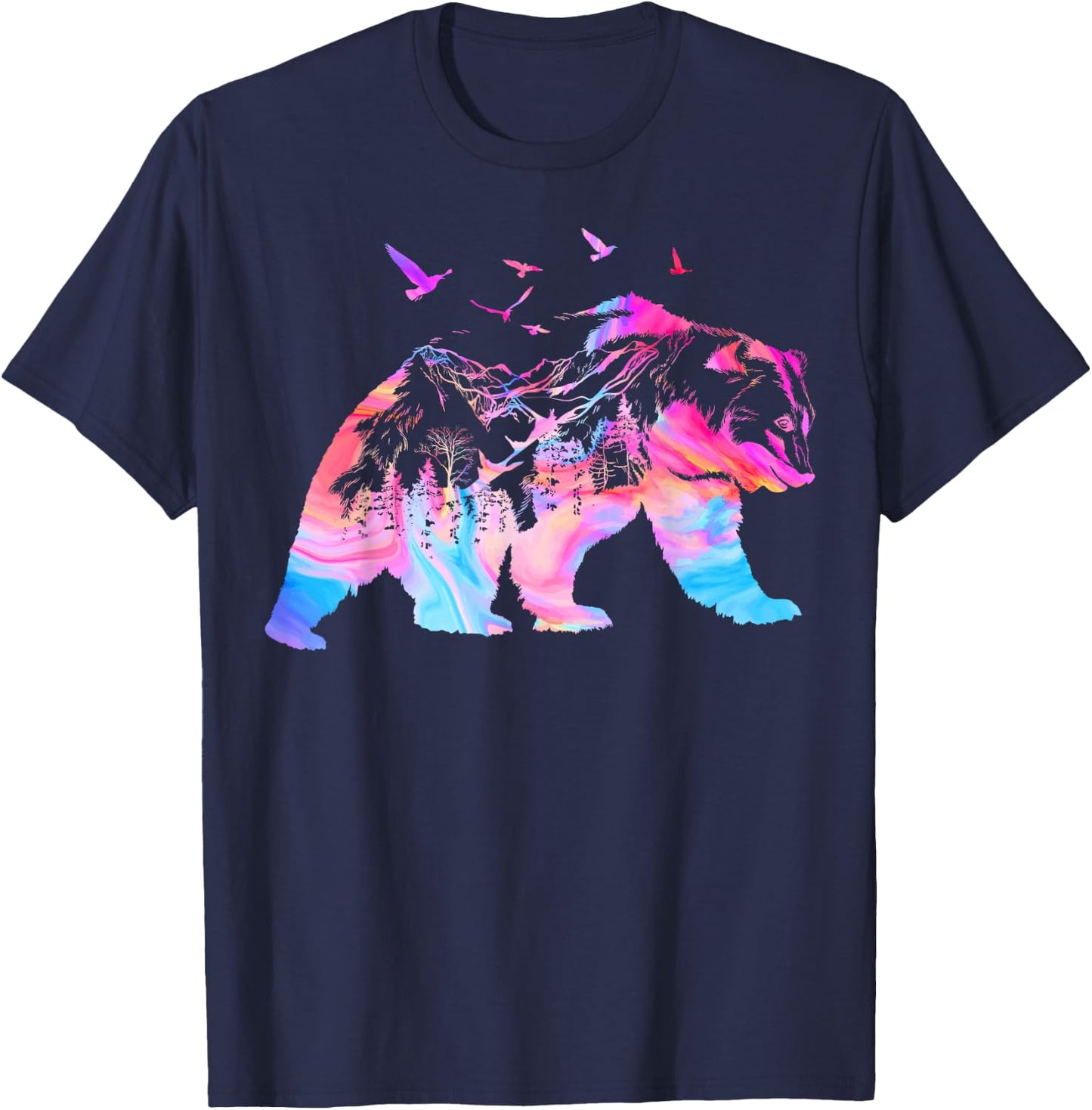 Bear Nature Outdoor Mountains Forest Trees Bear Wildlife T-Shirt - T-Shirt | Navy
