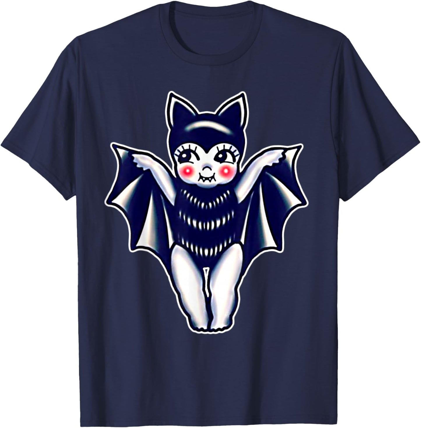 Kewpie Baby Vampire Bat Traditional Tattoo Flash T-Shirt - T-Shirt | Navy