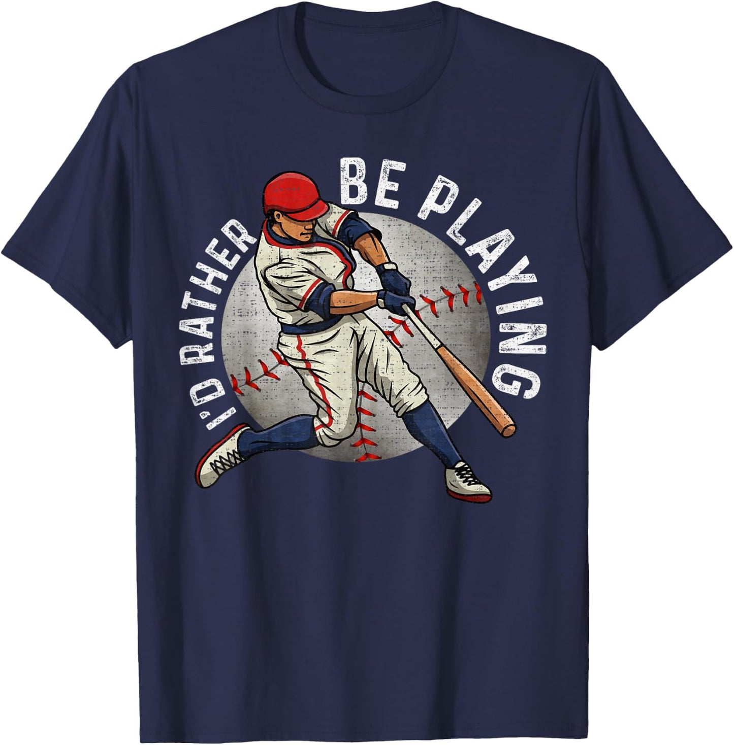 Vintage I'd Rather Be Playing, Baseball Player Lover T-Shirt - T-Shirt | Navy