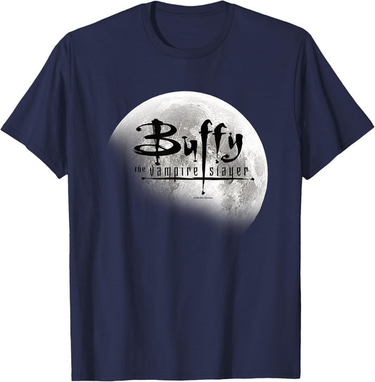 Buffy The Vampire Slayer Distressed Full Moon Title Logo T-Shirt - T-Shirt | Navy