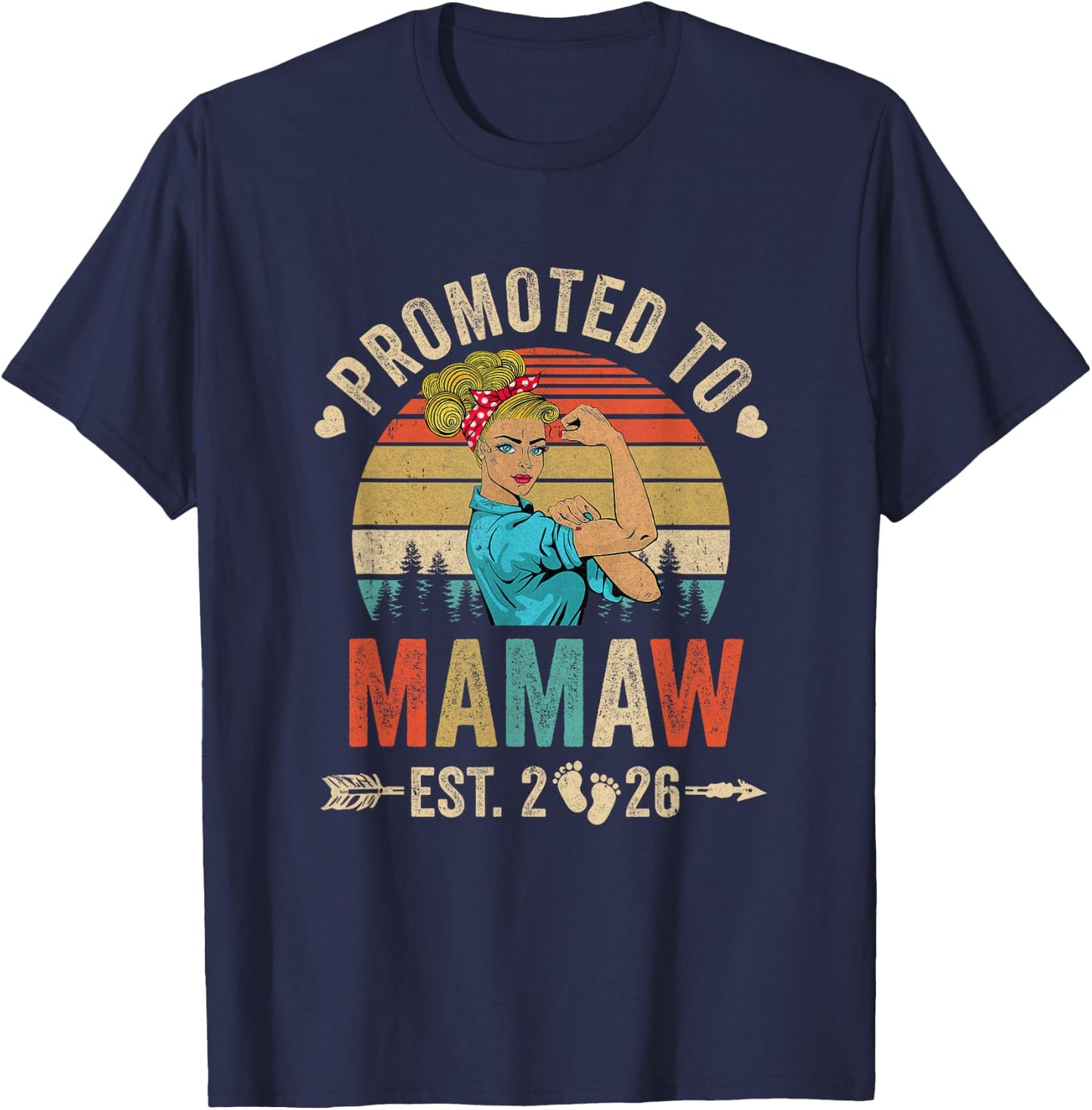 Promoted To Mamaw Est 2026 Retro First Time Mamaw T-Shirt - T-Shirt | Navy