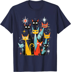 Vintage Retro Mid-Century Modern Look Cats 50s 60s Style T-Shirt - T-Shirt | Navy