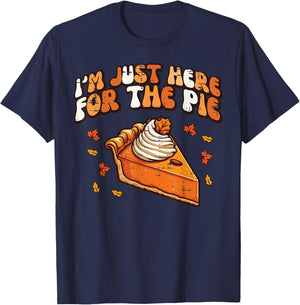 Thanksgiving Just Here For Pie Retro Fall Kids Women Men T-Shirt - T-Shirt | Navy