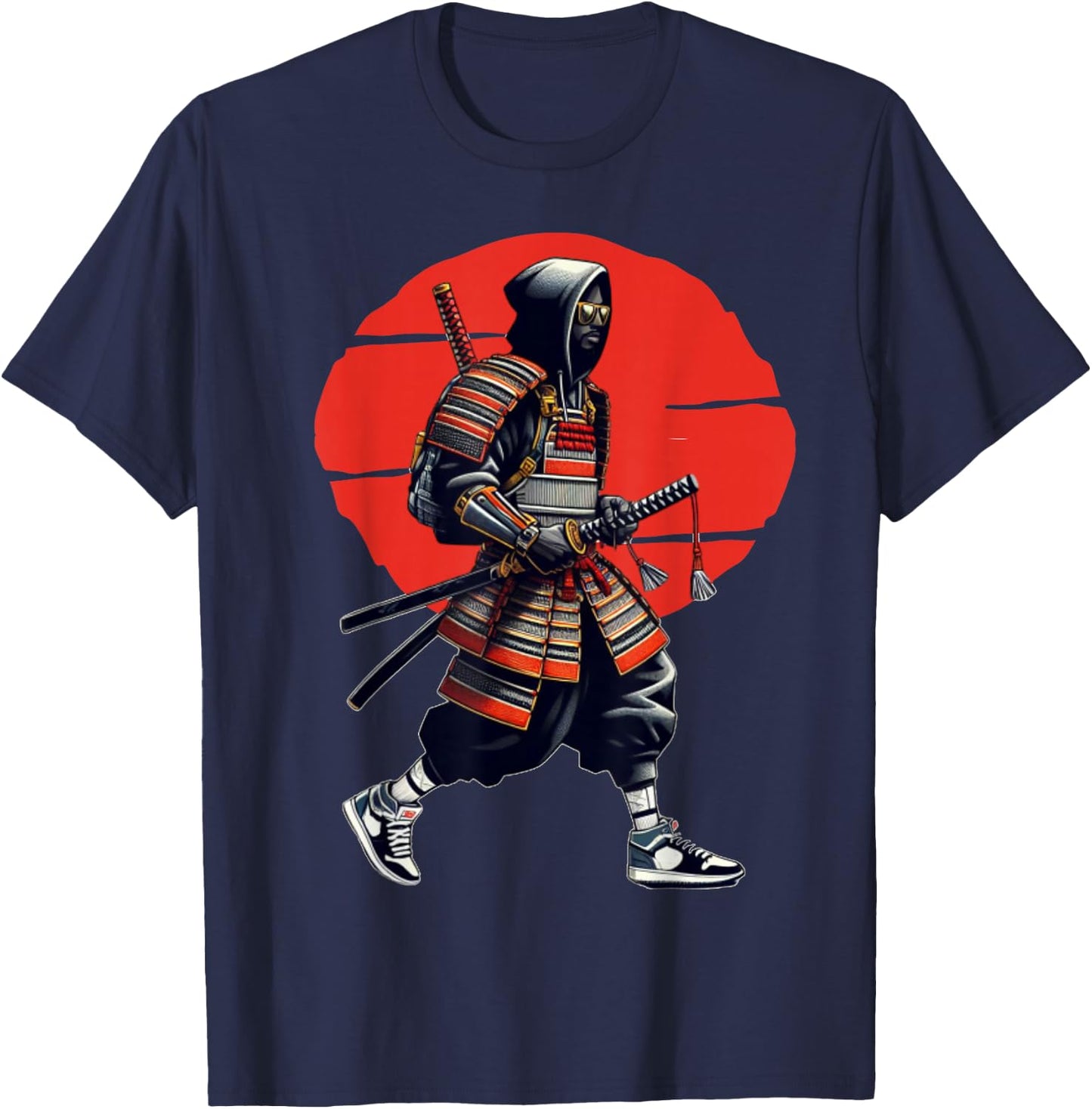 Afro American Samurai Japanese Warrior Vintage Bushido T-Shirt - T-Shirt | Navy