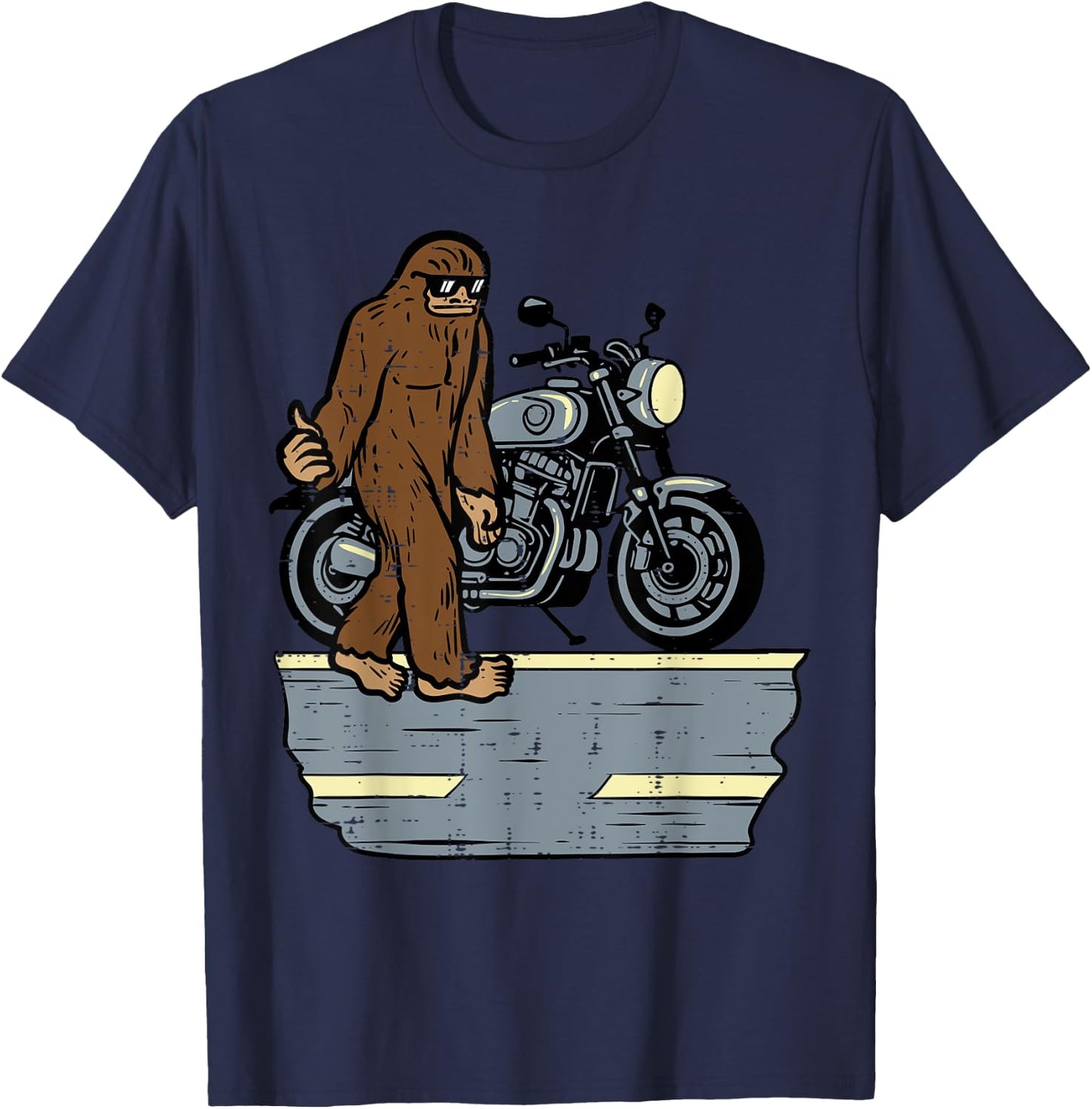 Biker Bigfoot Sasquatch Motorcycle Motorbike Men Kids Women T-Shirt - T-Shirt | Navy