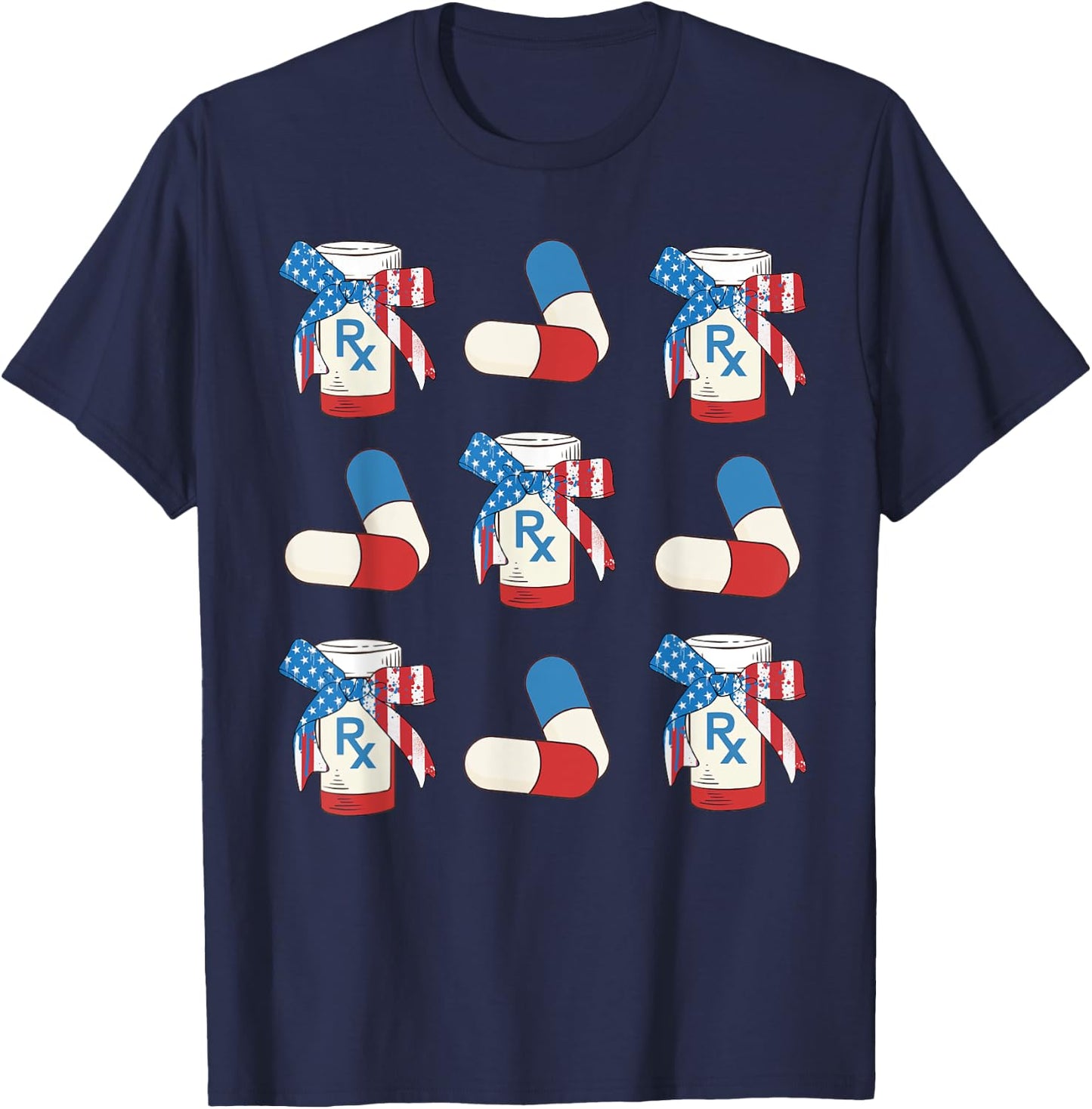 American Flag Bows Pills Pharmacy Pharmacist Squad 4th July Men T-Shirt - T-Shirt | Navy