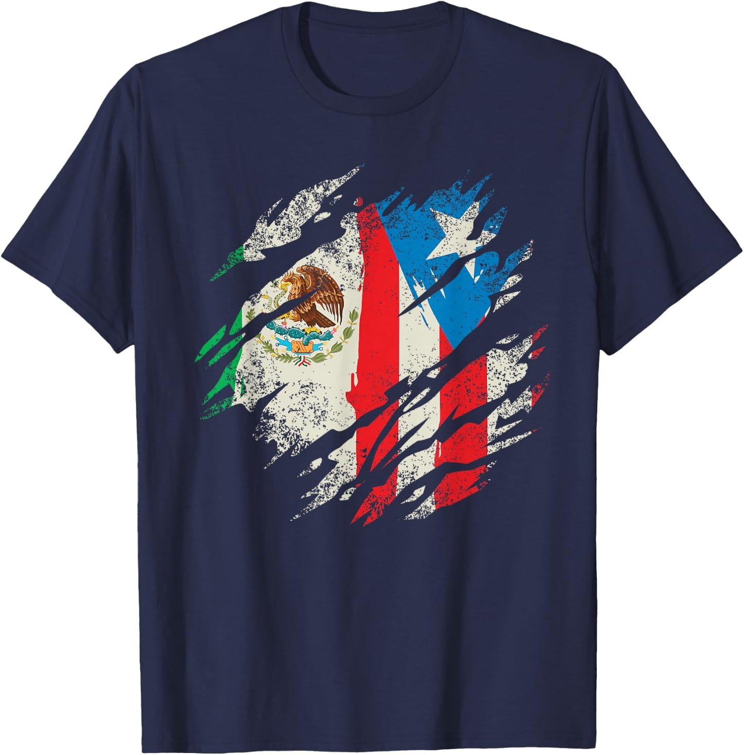 Mexican Puerto Rican Flag Puerto Rico Mexico Hispanic Retro T-Shirt - T-Shirt | Navy