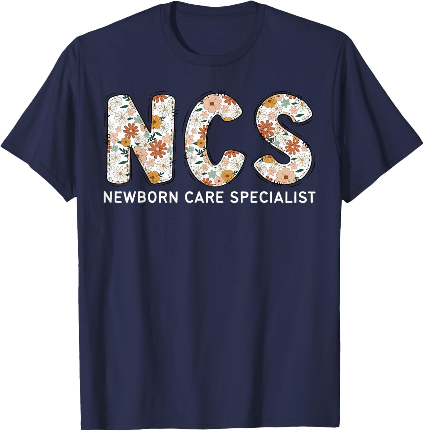 NCS Newborn Care Specialist Boho Floral Mother Baby Nurse T-Shirt - T-Shirt | Navy
