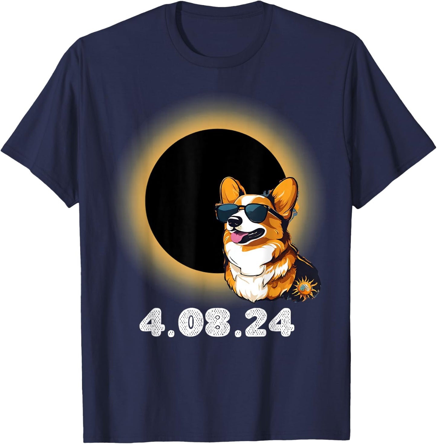 Total solar eclipse 2024 corgi dog wearing glasses spring Women T-Shirt - T-Shirt | Navy