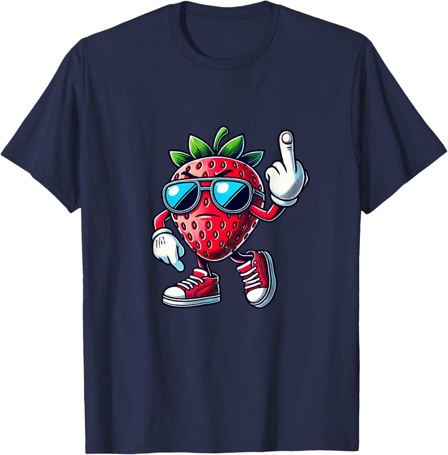 Funny strawberry fruit middle finger meme T-Shirt - T-Shirt | Navy