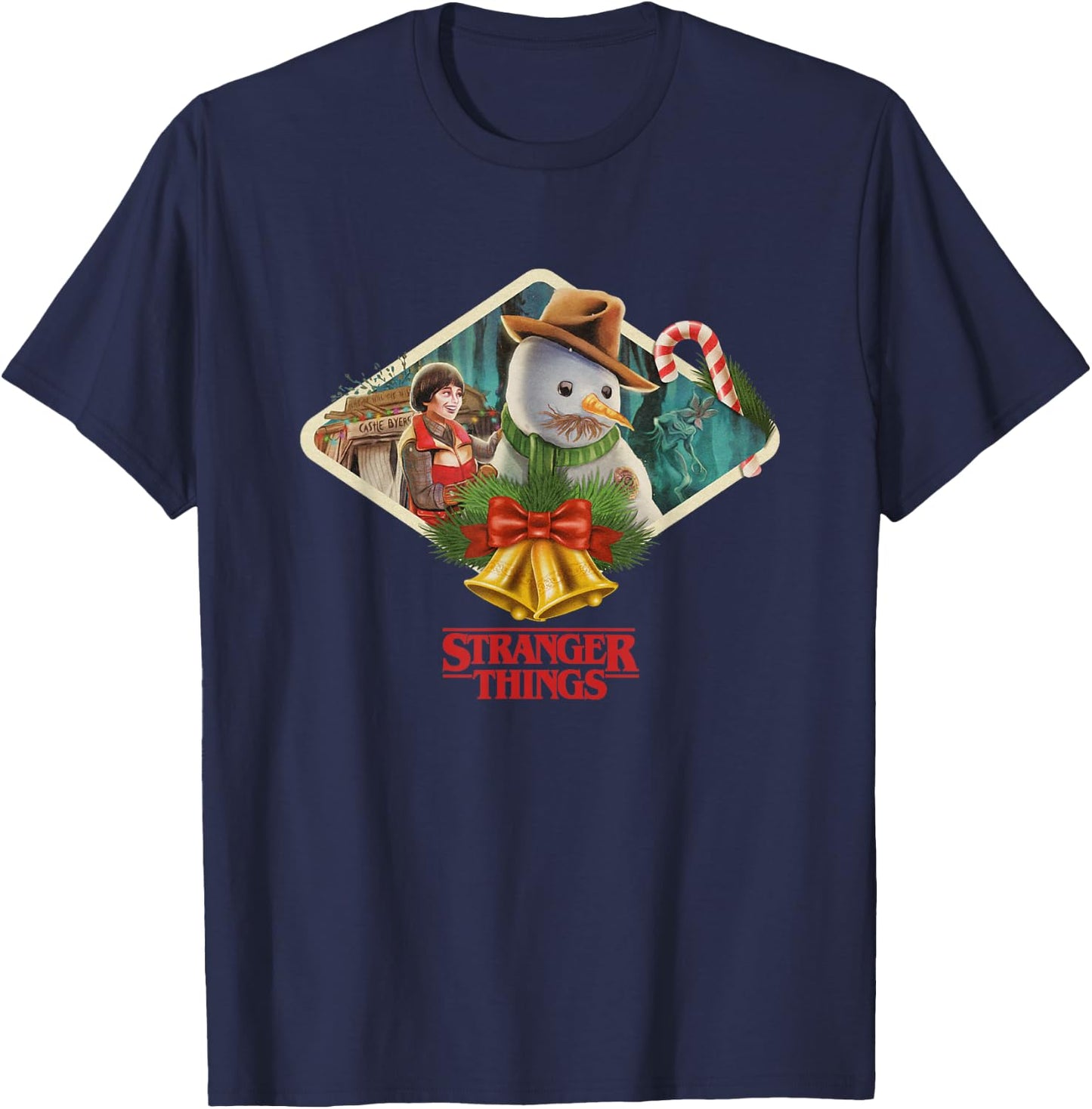 Stranger Things Christmas Will & Snowman Big Chest Frame T-Shirt - T-Shirt | Navy