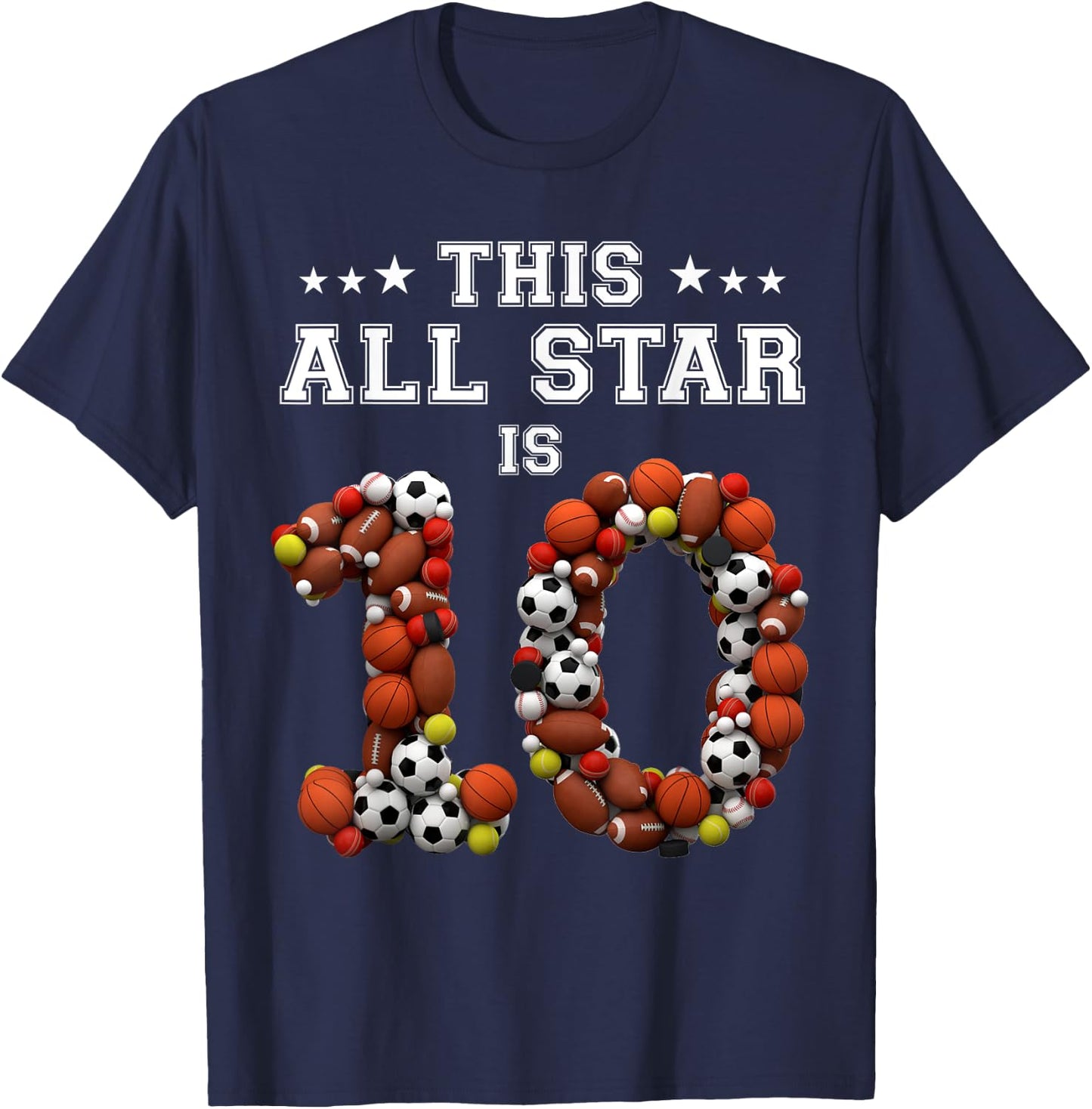 This All Star Is 10 Year Old Sports 10th Birthday Shirt Girl T-Shirt - T-Shirt | Navy