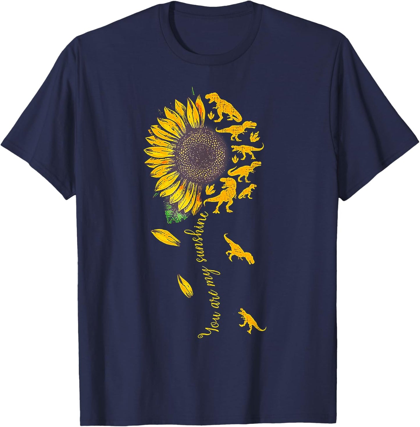 You Are My Sunshine Dinosaur T-rex Sunflower T-Shirt - T-Shirt | Navy