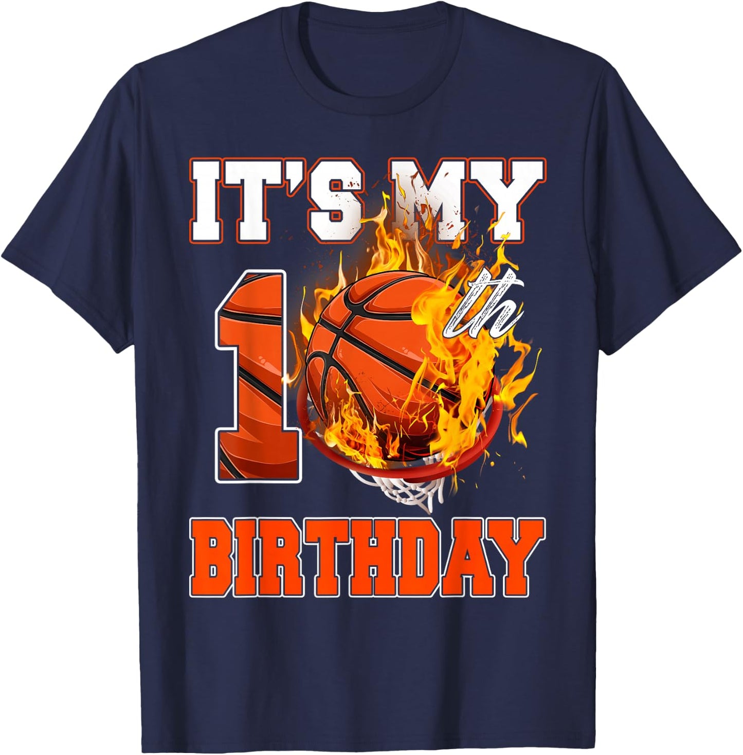 Funny It's My 10th Birthday 10 Years Old Basketball Ball Boy T-Shirt - T-Shirt | Navy