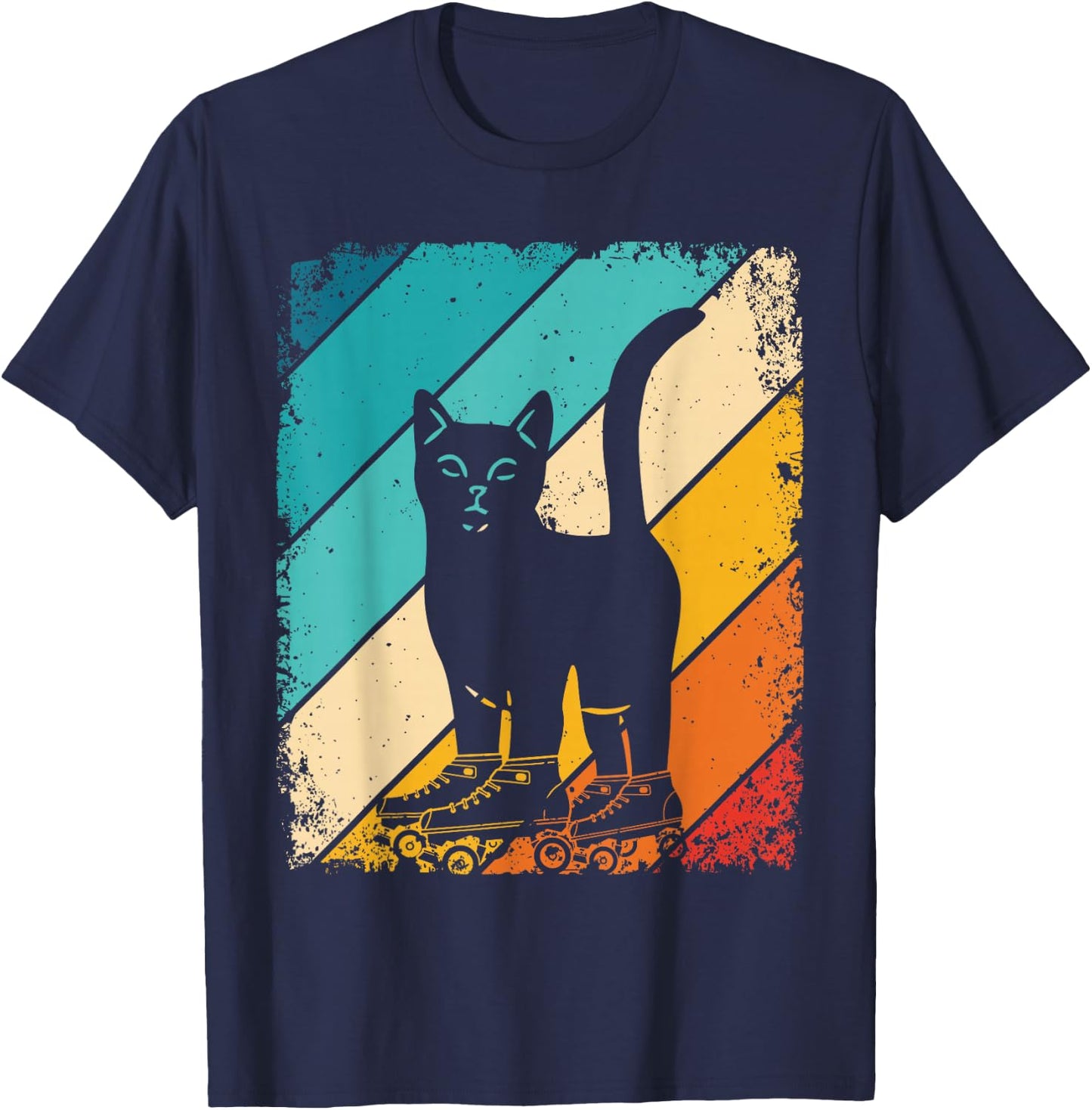 Cat Roller Skates Vintage Fun Skating Lifestyle Skates T-Shirt - T-Shirt | Navy